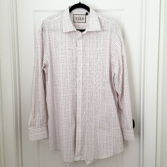 Thomas Pink Other - Men Thomas Pink Button Up Plaid Long Sleeve Shirt in Light Pink Size 17.5